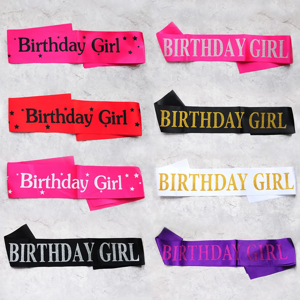 Birthday Girl Sash Glitter Satin Princess Happy Birthday Party Decoration 10th 15th 16th 18th 20th 21st 30th 40th