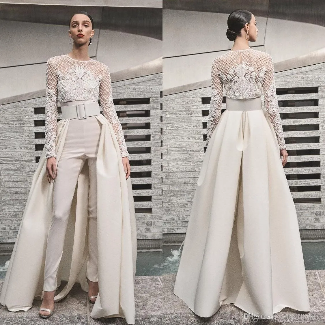 Elegant Sweetheart Neck Sweep Train Slit Dress Peach main image 1