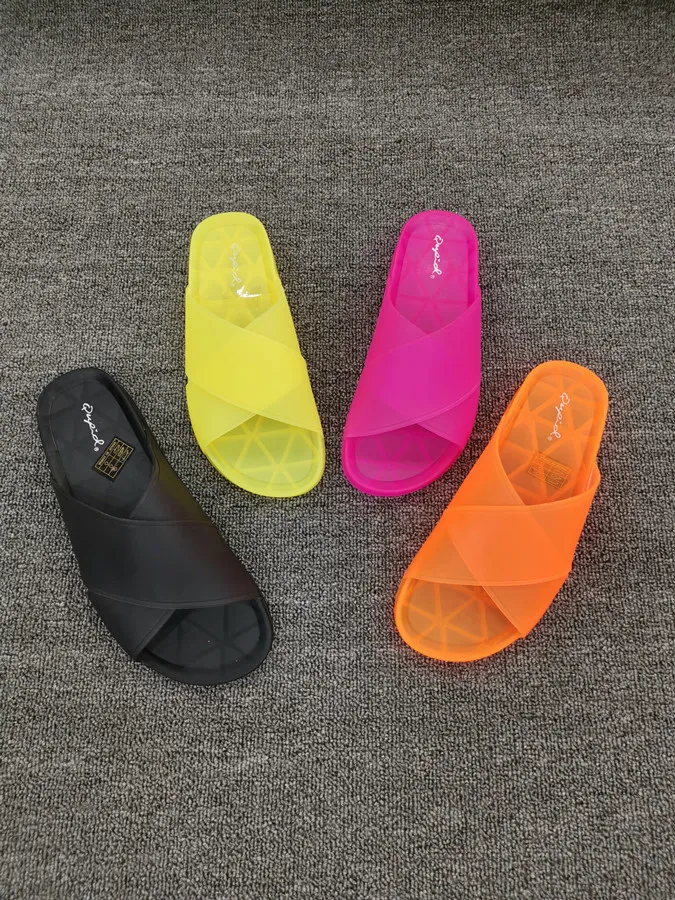 Swonco geléskor glider kvinnor sommar tofflor neon slipper för kvinnor 2019 plast tofflor semester strand slipper pvc