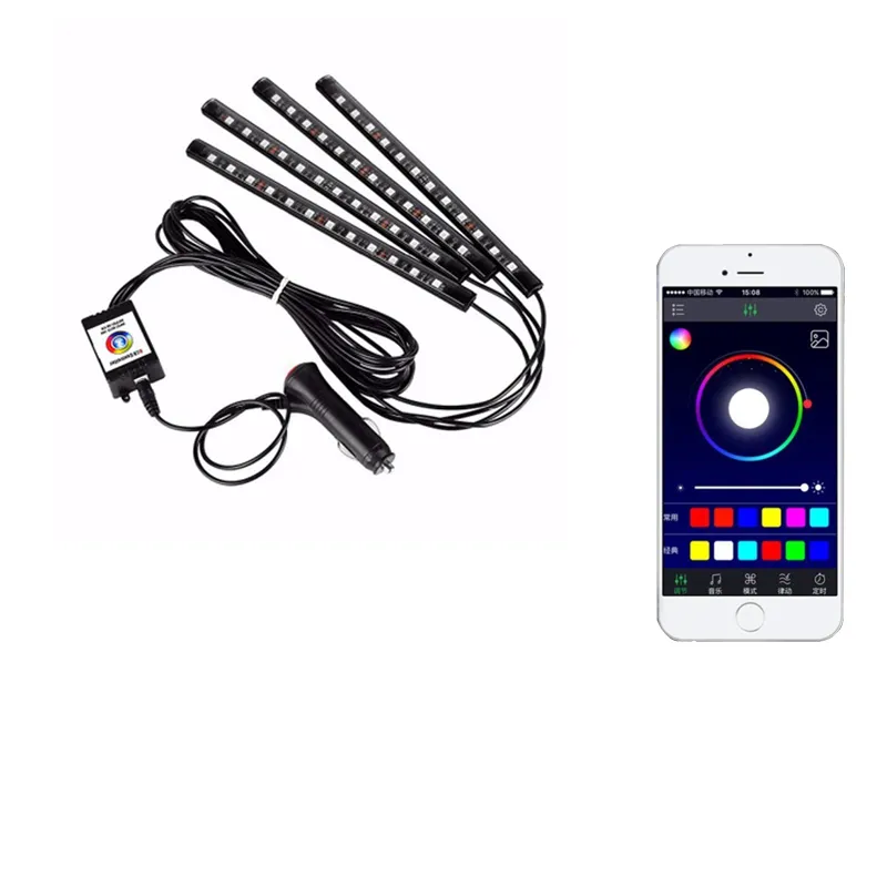 Lumière intérieure de voiture 48 bandes LED voitures lampes d'ambiance lueur néon éclairage multicolore musique Cary LED bandes lumineuses sous le tableau de bord DC12V CRESTECH168