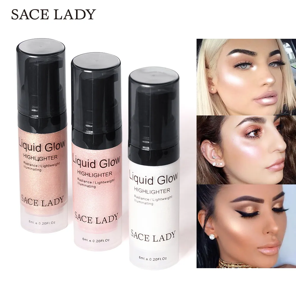 Sace Lady Face Glow Fosforlu Krem Sıvı Aydınlatıcı Makyaj Pırıltısı Makyaj Yüz Parlak Parlatıcı Parlatıcı Marka Kozmetik