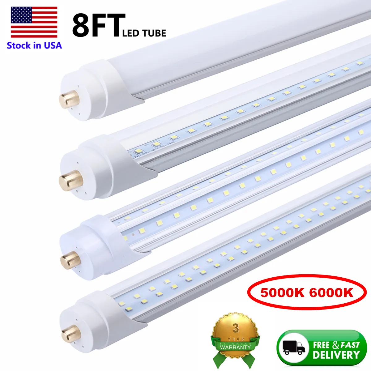 8 Foot Led Lights, F96T12 8ft Led Bulbs Fluorescent Replacement, T8 T10 T12 96" 45Watt FA8 Single Pin LED Shop Lights