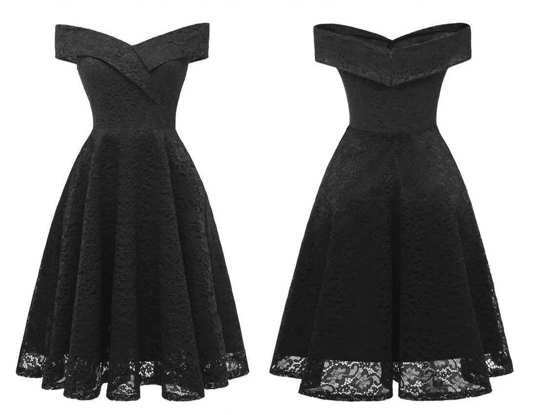 blue dress for baby girl Stylish Short Black Mismatched Lace Bridesmaid Dresses main image 1