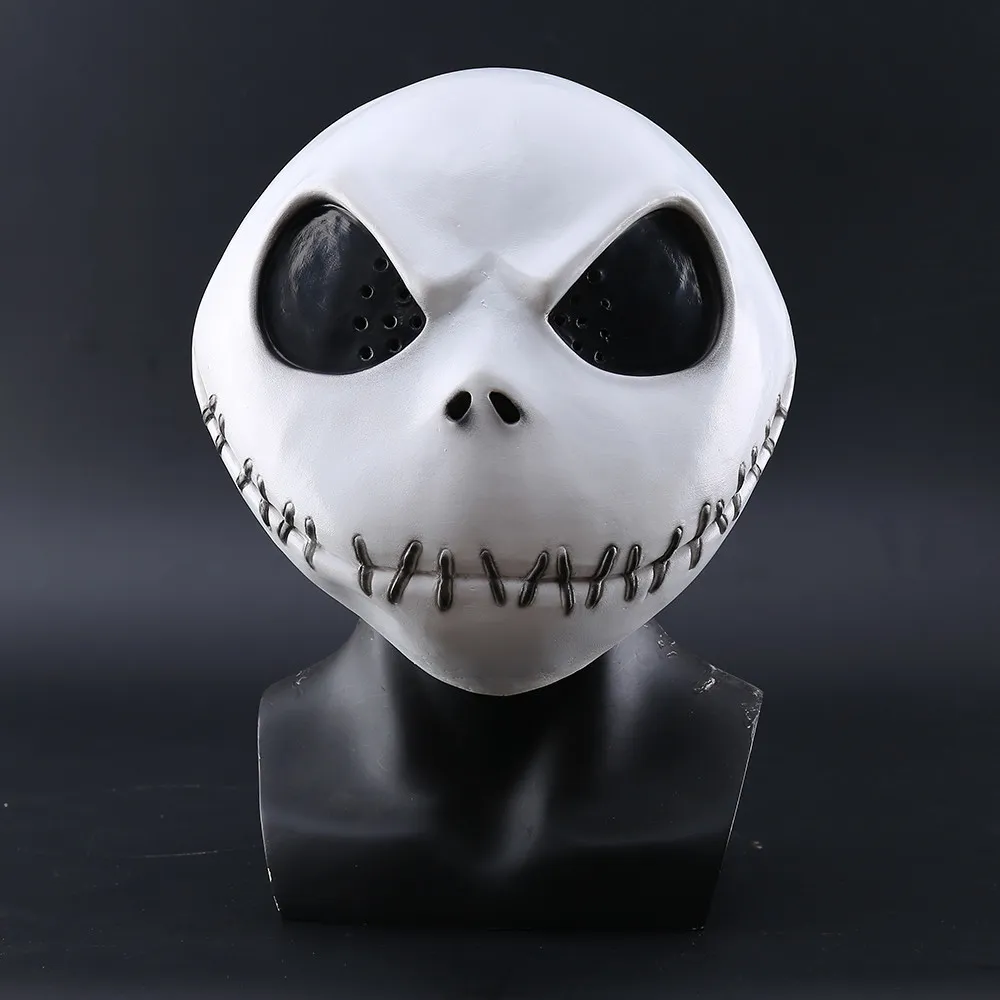 Ny The Nightmare Before Christmas Jack Skellington White Latex Mask Film Cosplay rekvisita Halloween Party Busig Skräck Mask T200703