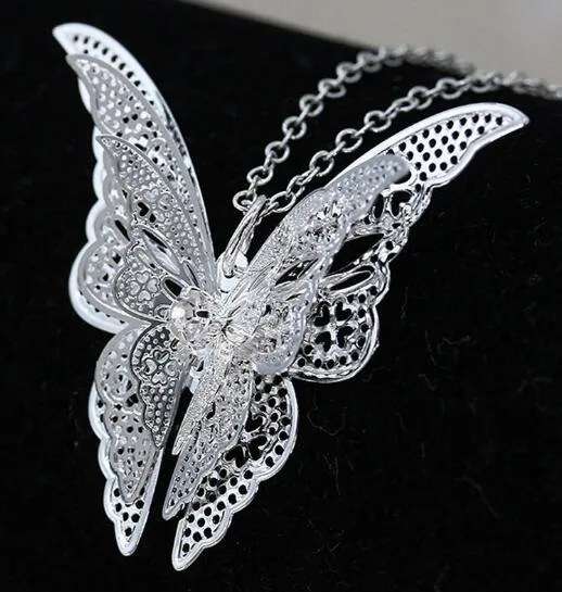 FASHION- New femmes Lady fille 925 Collier en argent sterling plaqué Pendentif papillon Fit Charm bijoux à la mode de cadeau de Noël