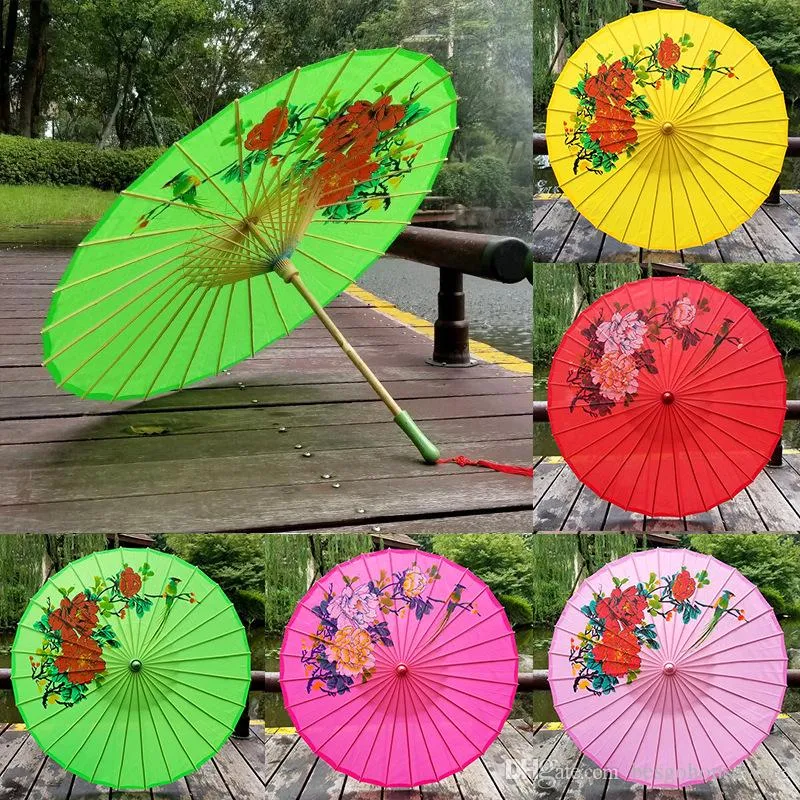 Chinese Traditional Silk Umbrella Luxe Wooden Handle, Ideal For