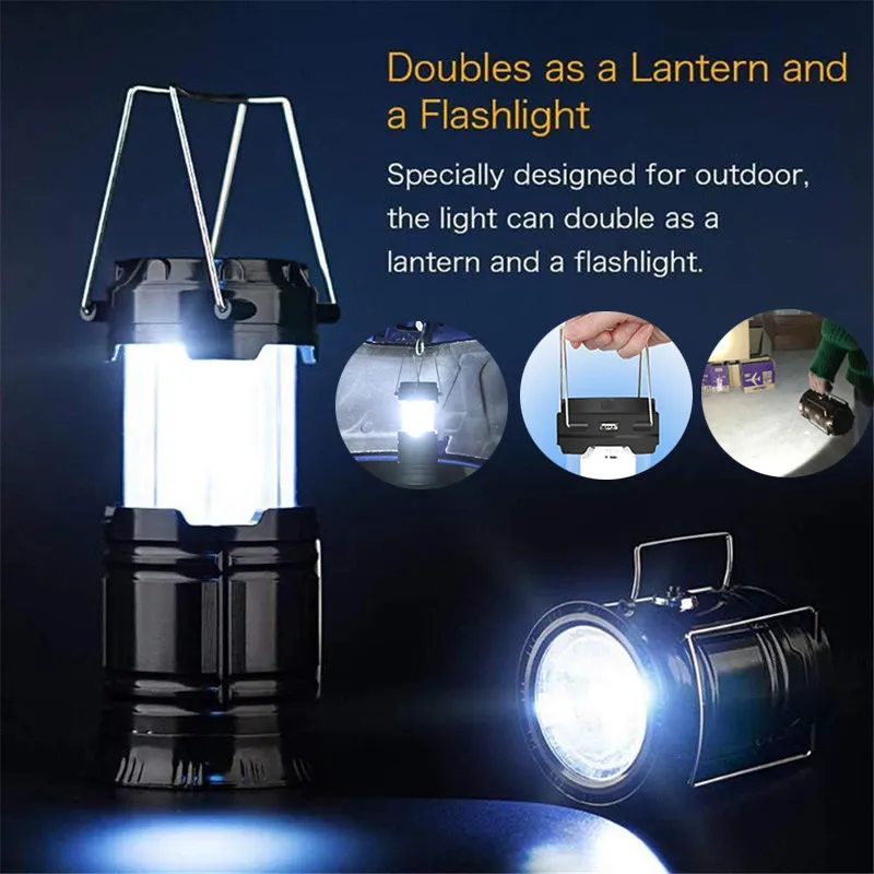 Ny Solar Powered Rechargeable LED Camping Lantern Portable Folding Lantern Light Collapsible Tältljus Hushållslampa Ficklampa