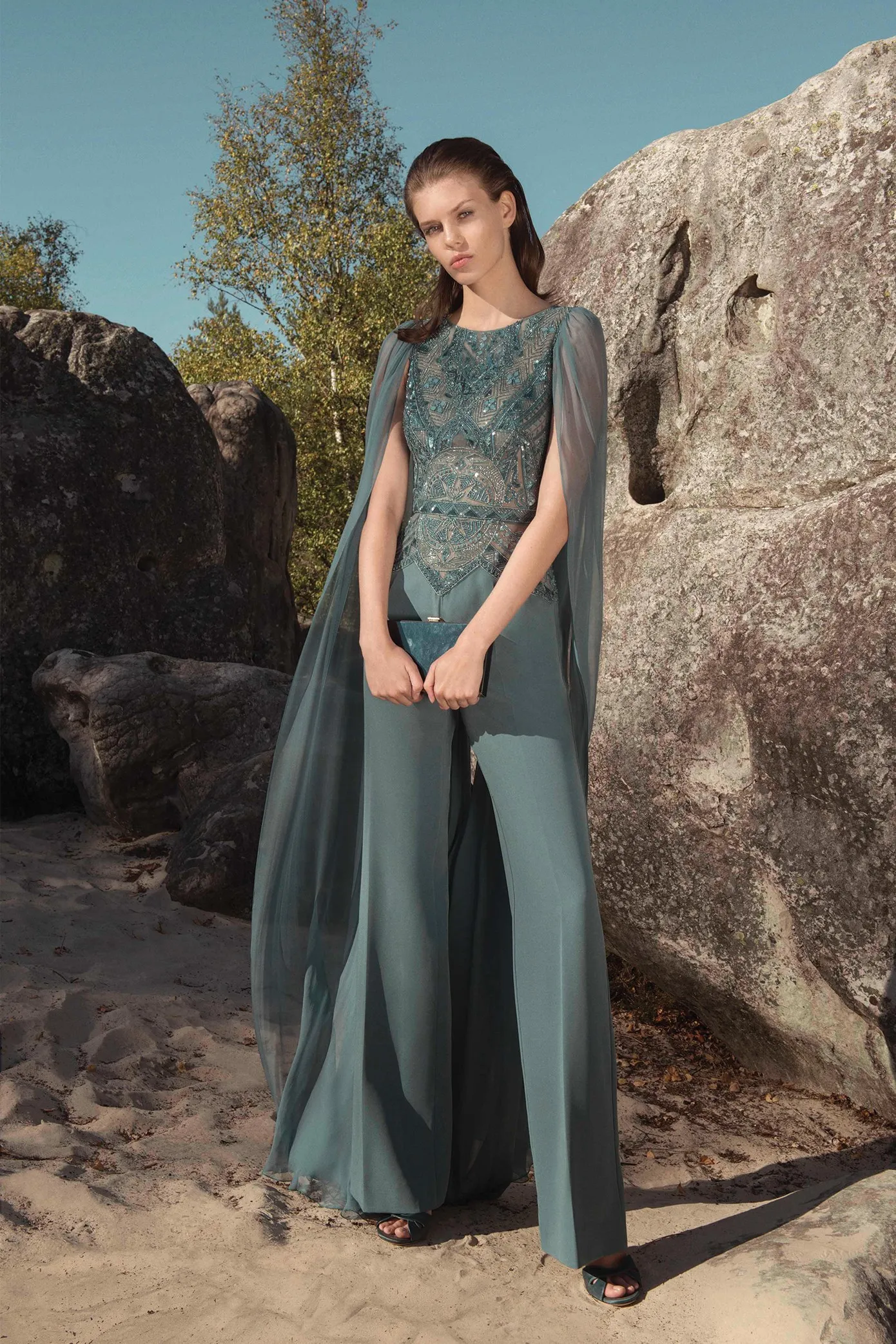 2020 Zuhair Murad Avond Jumpsuits Met Cape Wrap Chiffon Beaded