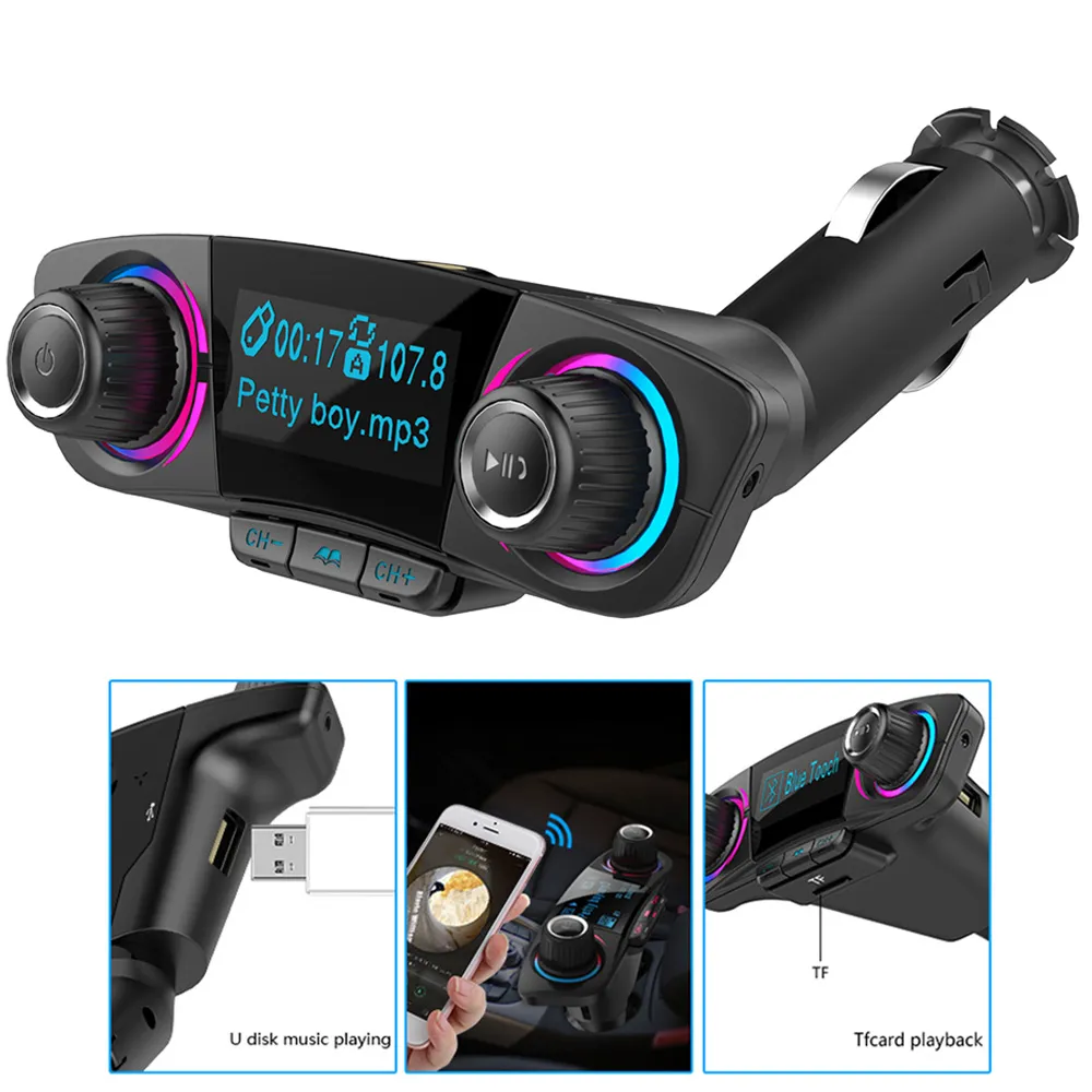 Transmetteur FM Aux Bluetooth 4.0 Kit voiture mains libres 1.3 ''LCD 5V 3.1A double chargeur USB voiture lecteur MP3 prise en charge carte TF u-disk