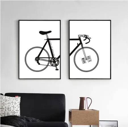 Stampa su tela moderna e minimalista, poster di una bicicletta in bianco e nero, immagine da parete senza cornice della bici al lavoro