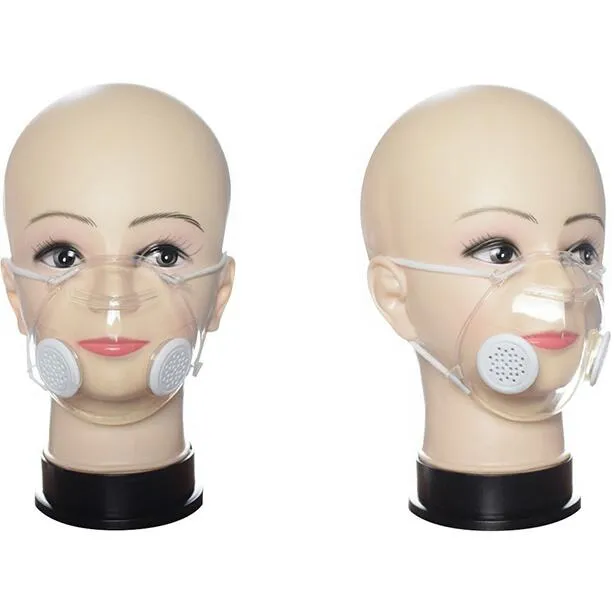 Transparente Máscara Facial com válvula PP Limpar máscara com duplo Respirar Máscaras válvula anti-poeira lavável Máscaras Designer Deaf Mute GGA3538-3