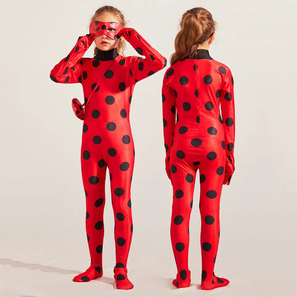 Kids Girl Ladybug Cosplay Costume Set Halloween Party Jumpsuit