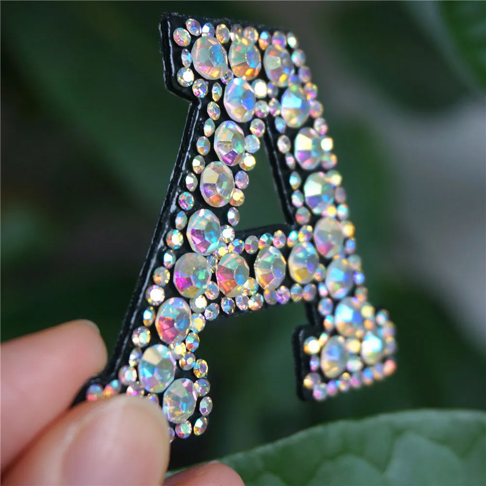 26 lettres strass Alphabet ABC coudre fer sur patchs arc-en-ciel brillant Badges pour nom bricolage robe Jeans Appliques décoration