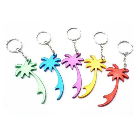 Free Shipping+Wholesale Metal Palm Tree Shape Keychains Beer Can Bottle Opener Wine Tools Key Ring,1000pcs/lot