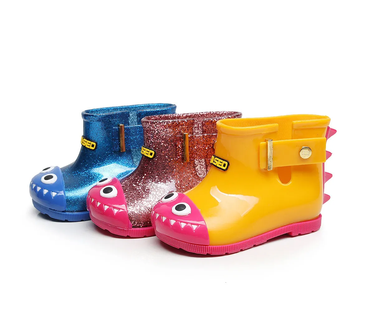 Inner Length 11.8-18.8CM Children's Cartoon Dinosaur Shark Rubber Rain Boots Non-slip Jelly RainShoes 3 Colors For Kids 1-6 Years Old