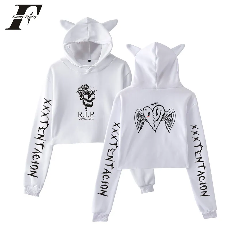 hoodies harajuku RIP XXXTentacion Sex Crop Top Hoodies Women Hip Hop Lovely Cat Ears Sweatshirt XXXTentacion Pullovers