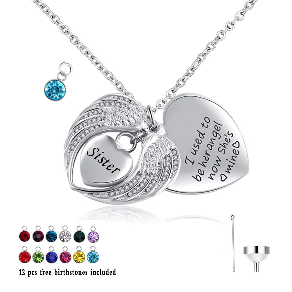 Collier urne pour cendres 'J'avais l'habitude d'être son ange maintenant il est à moi' Pendentifs ailes d'ange coeur d'amour pour papa maman