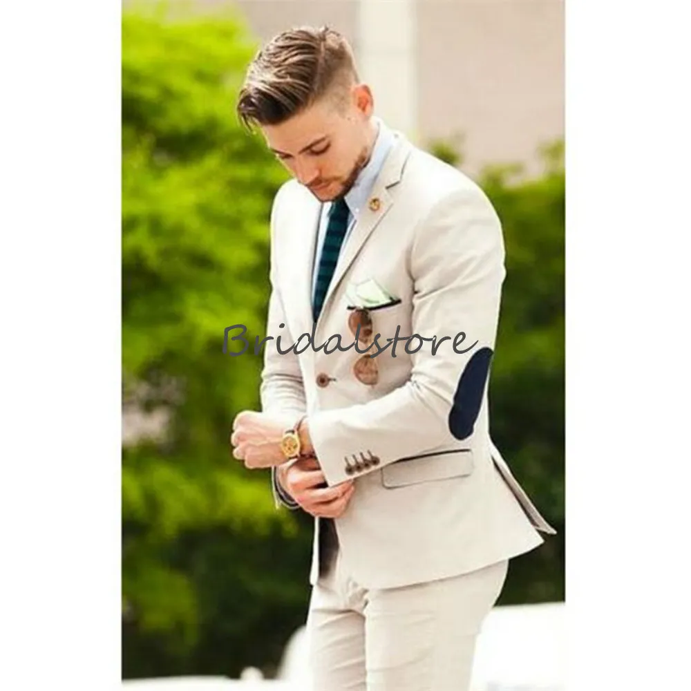 Knappe Beige Mannen Pak Western Style Man Formele Prom Paty Tuxedos Slanke Satijn One Button Piek Mate Revers Bruidegom Bruiloft Pakken Twee Stuk 2020