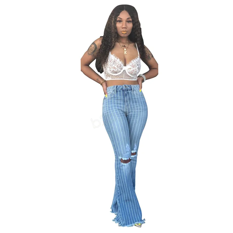 Vintage Striped Flare Jeans With Ripped Holes And Wide Legs For Women Slim  Fit Office Lady Bell Bell Bottom Jeans Outfit Denim Pants LJJA3038 From  Best_bikini, $0.02