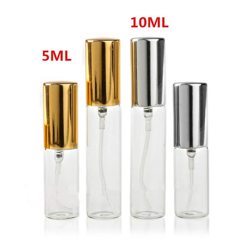 5ML 10ML Transparente Glassprühflasche Klarer Parfümzerstäuber mit Gold-Silber-Kappe Tragbare Mini-Probenfläschchen