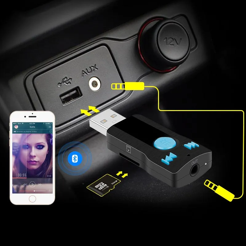 Drahtlose Car Kit Jack Bluetooth Empfänger Adapter 3,5mm AUX Ausgang MP3 Player Unterstützung SD Karte Freisprecheinrichtung Für iPhone Android MP3