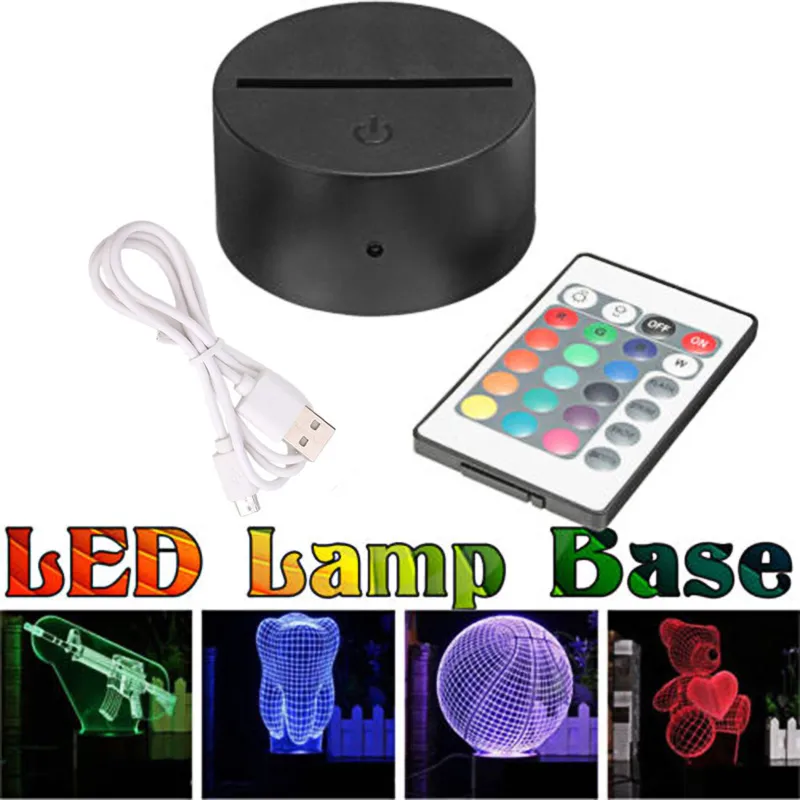 Base de lampe LED 3D de nuit, Illusion 3D, 7 couleurs changeantes, pour chambre à coucher, chambre d'enfant, salon, magasin, café, bureau8248335