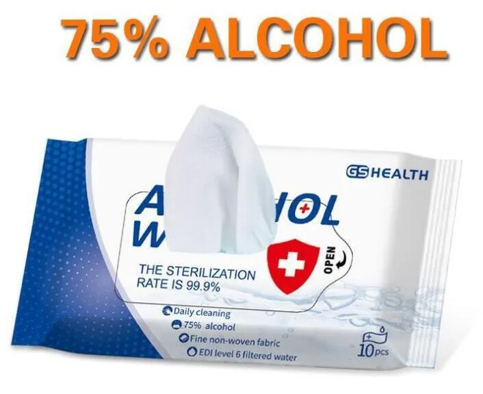 L'alcool empêche 10 feuilles/paquet de lingettes humides de désinfection de tampons d'alcool portables de tampons de lingettes nettoyant antiseptique de stérilisation 600 pièces