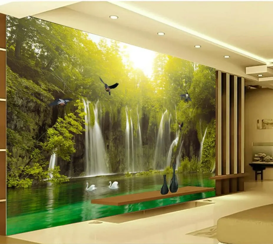 Oturma odası için modern duvar kağıdı güzel manzara şelale ormanları peyzaj tv arka plan duvar