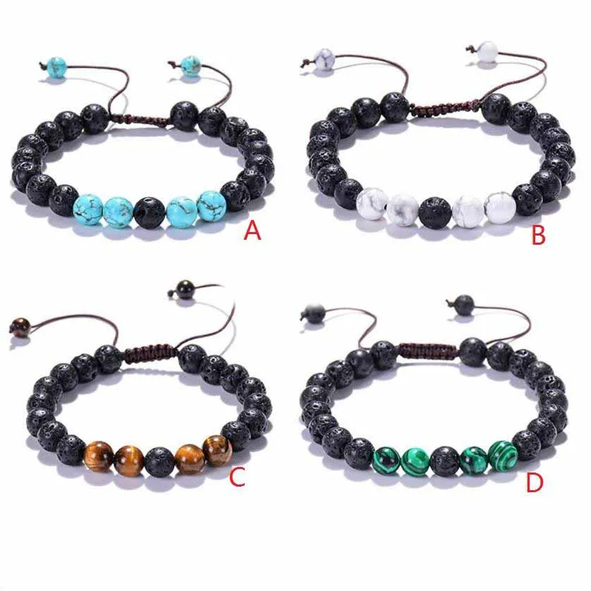 Weave verstelbare 8mm zwarte vulkanische lava rock stone kralen armband DIY aromatherapie essentiële olie diffuser armband sieraden