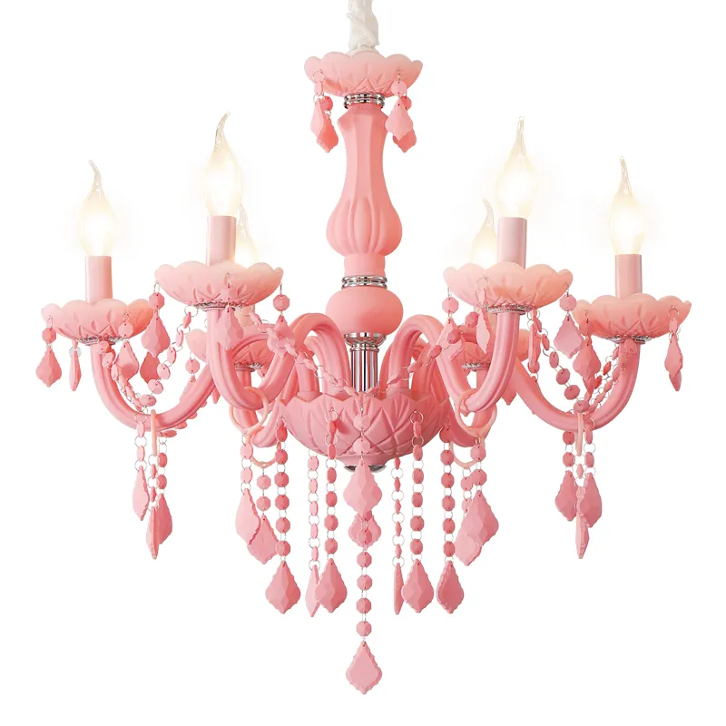 Nordic Macaron children's room lamp girl princess chandelier pink crystal bedroom chandelier color glass crystals for chandeliers