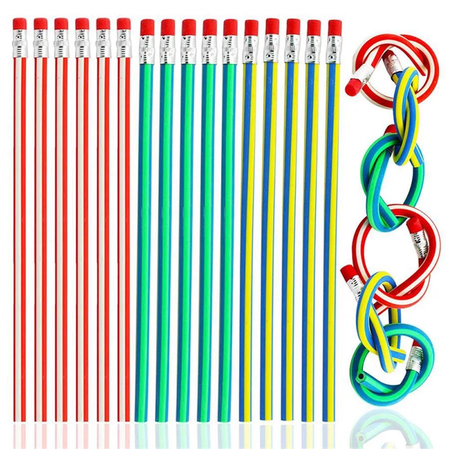 Crayon Flexible Flexible coloré aveec gomme, 1 pièce/lot, crayons de couleur  pour étudiants, fournitures scolaires et de bureau, nouveau