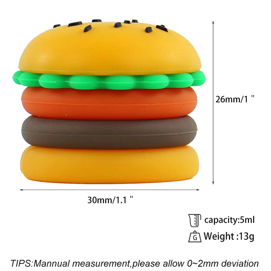 Pots de cire hambeurger antiadhésifs 5ML Conteneur en silicone Stockage à la maison Tabac design unique Conteneurs à fumer portables197I