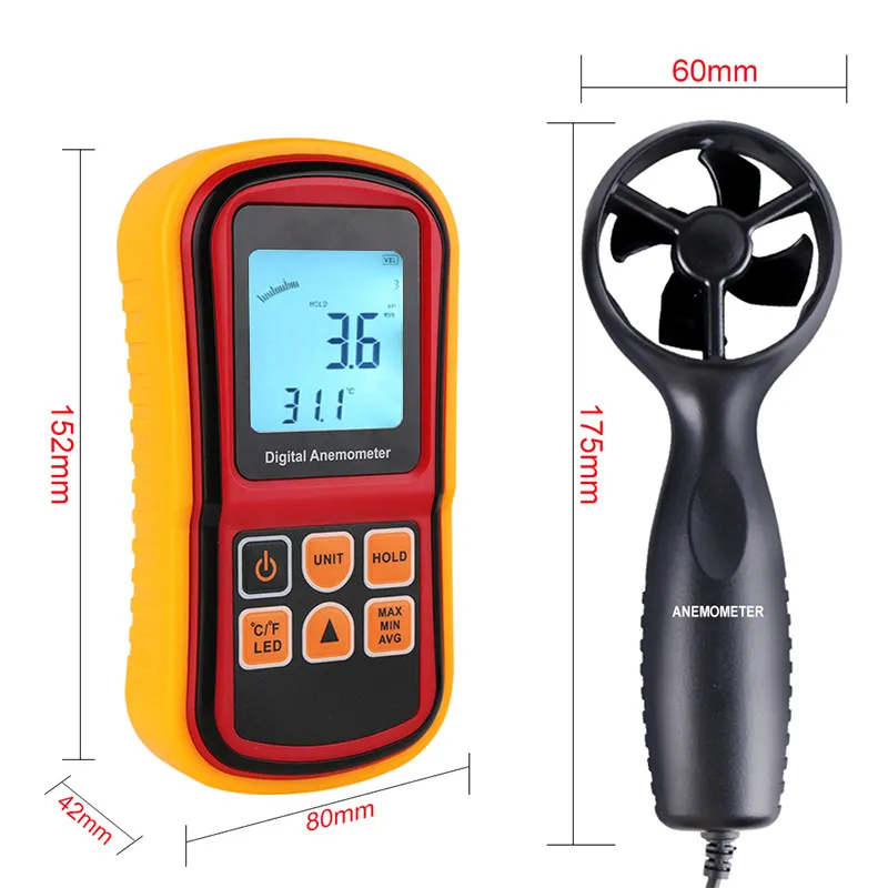 Freeshipping Gm8901 Anemometer Windgeschwindigkeit Messgerät Temperaturmessung Digitales 45 M/S Thermometer Handmessgerät