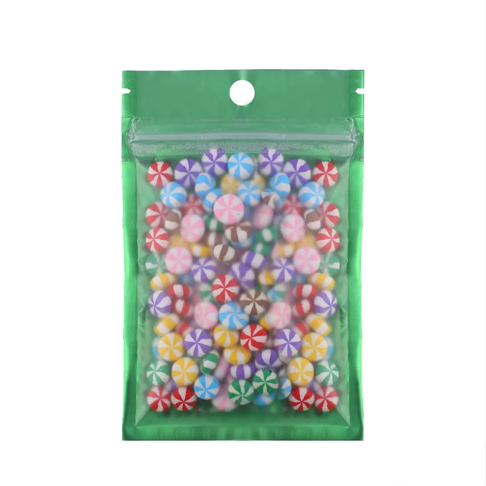 8.5x13CM 100pcs Green flat bottom matte Translucent aluminium foil Small Resealable plastic pouch zipper bag