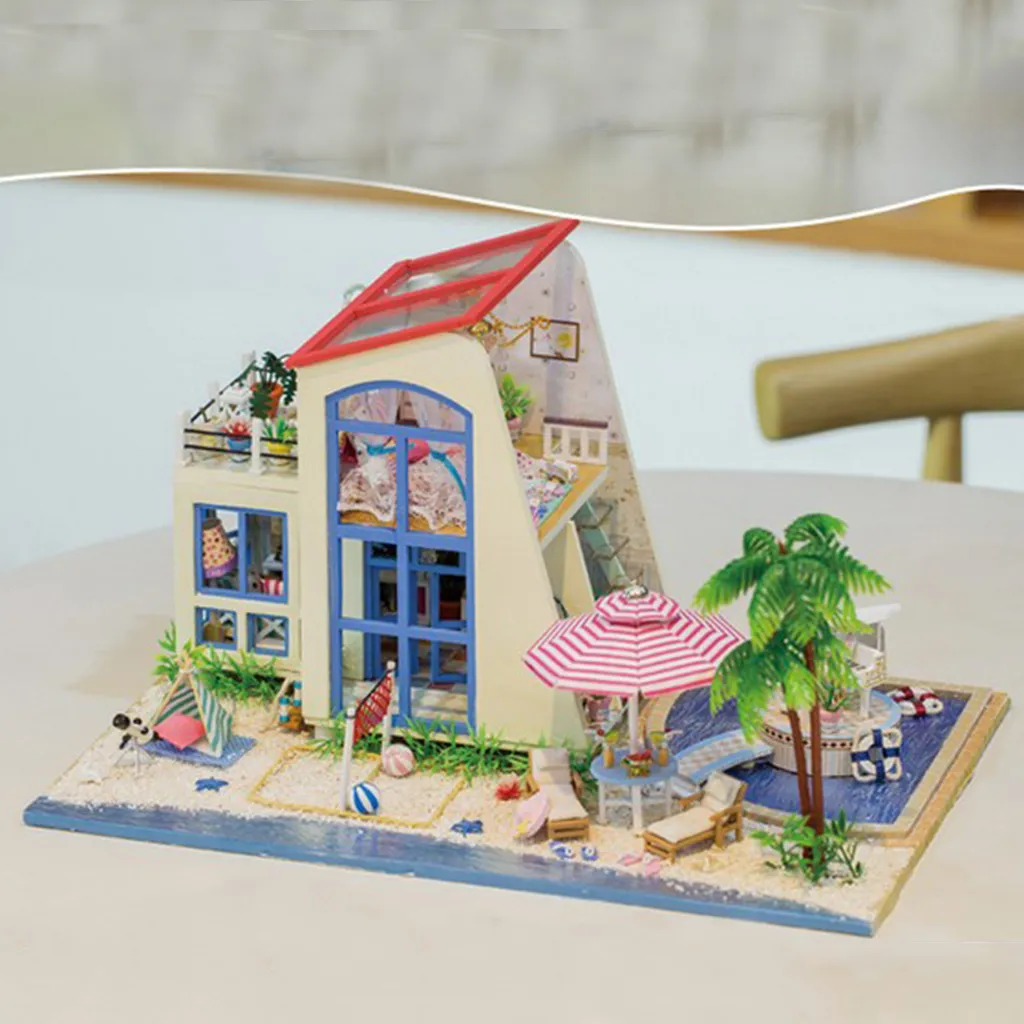 1:24 Dollhouse Kit Miniature DIY Seaside Villa House Kits Best Birthday Gifts for Teens Education Toys
