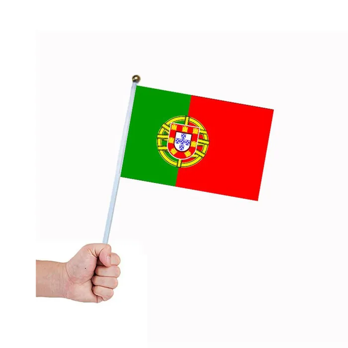 Portugal handhållen vinkande skakningsflagga för utomhus inomhusbruk, polyesterväv, gör dina egna flaggor
