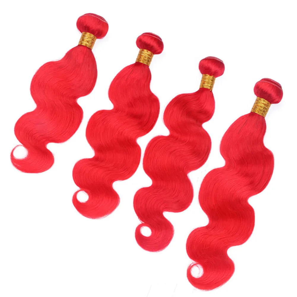 Vermelho Colorido Indiano Virgem Onda Do Corpo Do Cabelo Humano Ondulado Tece Cabelo Humano Vermelho Brilhante Pacotes Ofertas 4 Pcs Muito Melhor Extensões de Tramas Do Cabelo Indiano