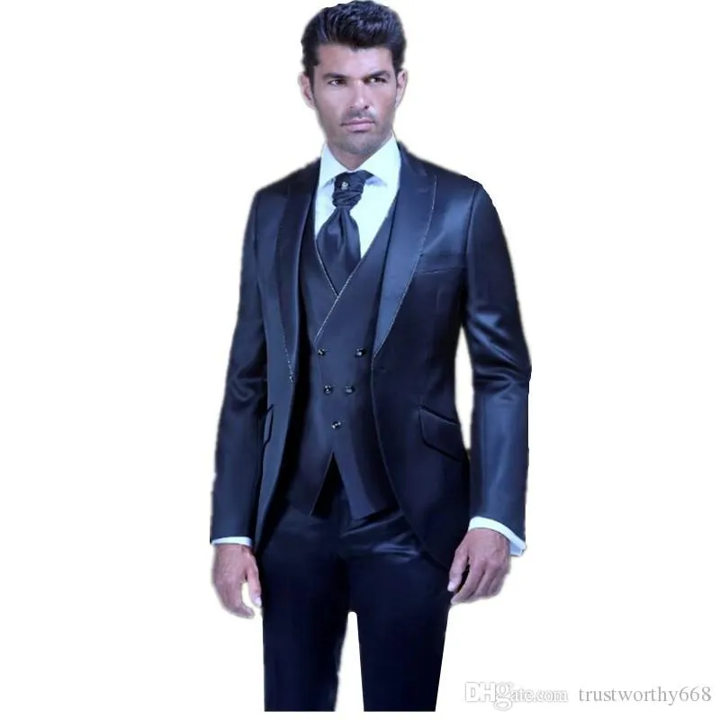 Beliebtes One Button Groomsmen Peak Lteel Bräutigam Smokedos Männer Anzüge Hochzeit/Prom bester Mann Blazer (Jacke+Hose+Weste+Krawatte) 566