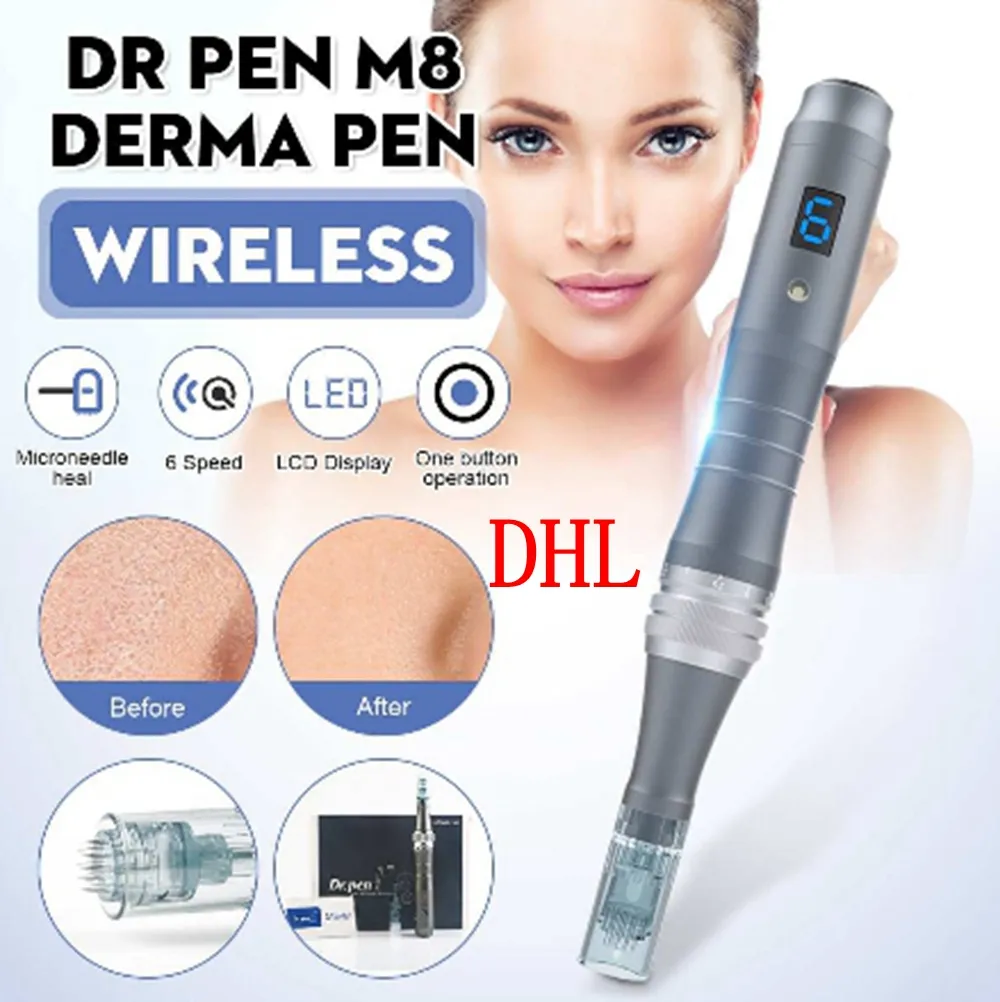 Stock!!! Electric Dermapen Auto Stämpel Dr Pen M8-C / W Derma Pen Rechargeable Wireless Micronedle Patron Tips MTS PMU Skin Care Beauty