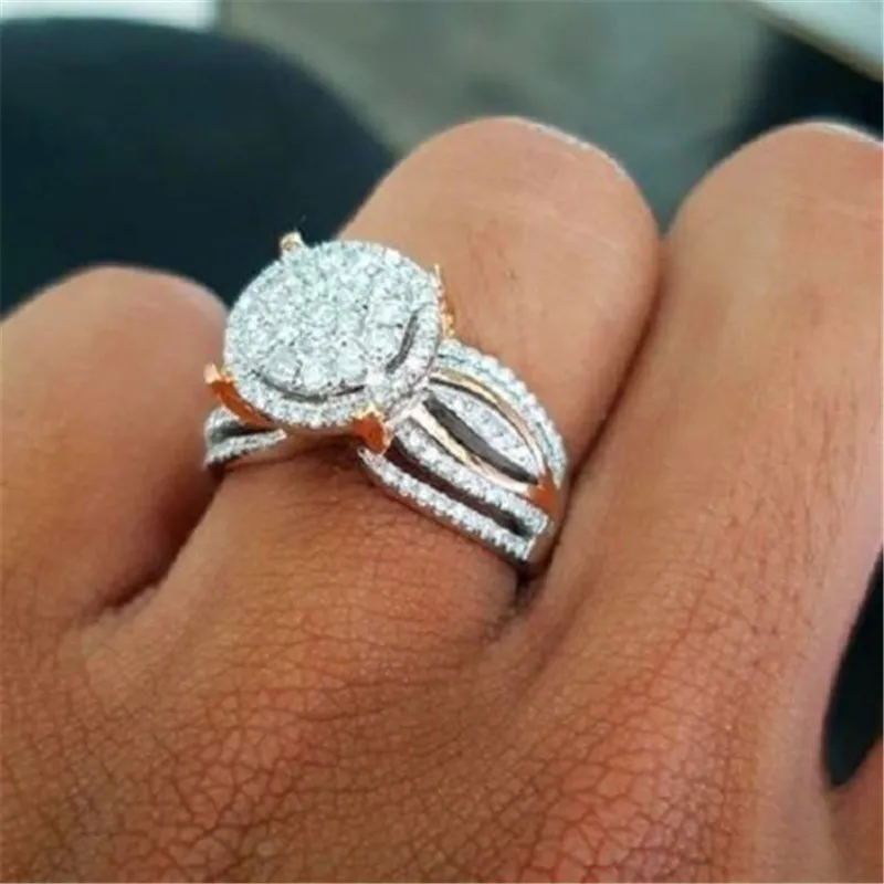 Unique Style Femme Petit Zircon Pierre Anneau De Luxe Grand Argent Or Bague De Fiançailles Mignon De Mode De Mariage Bagues Pour Women257z