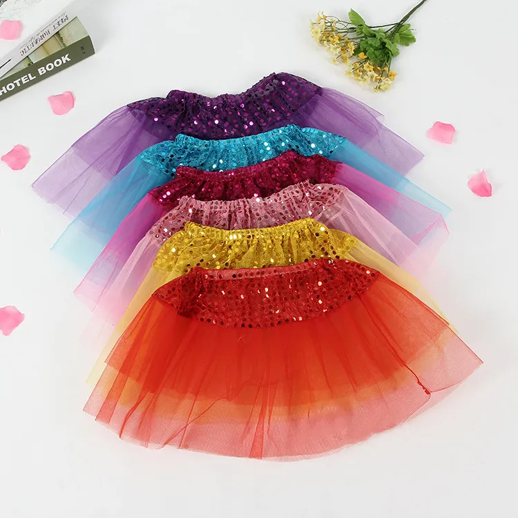 10 Couleurs Enfants Filles Fête Bling Sequin Princesse Jupes Enfants Fille Shine Tulle Ballet Dancewear Enfants Court Gâteau De Danse Jupe M593