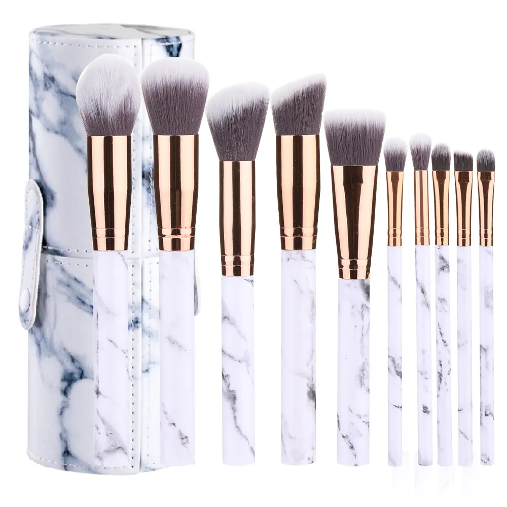 10pcs Marble handle Makeup Brushes set with Cylinder Powder Foundation Blusher Face Contour Concealer Brush Eyeshadow Eyebrow Brush