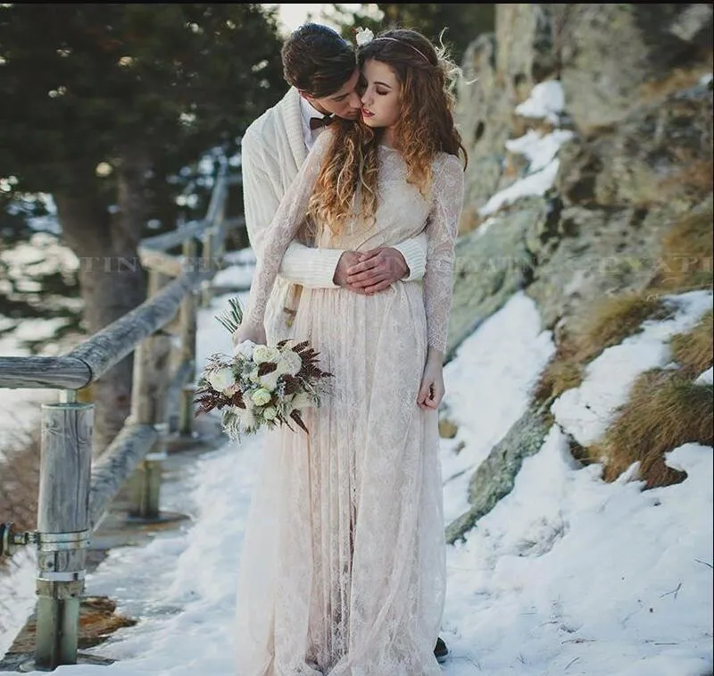 hippie long sleeve wedding dress Modest Mermaid Lace Boho Wedding Dress Long Sleeve High Neck Hippie Bridal Gown Keyhole COCOMELODY CW2222, 35 Days / Ivory / Custom Size