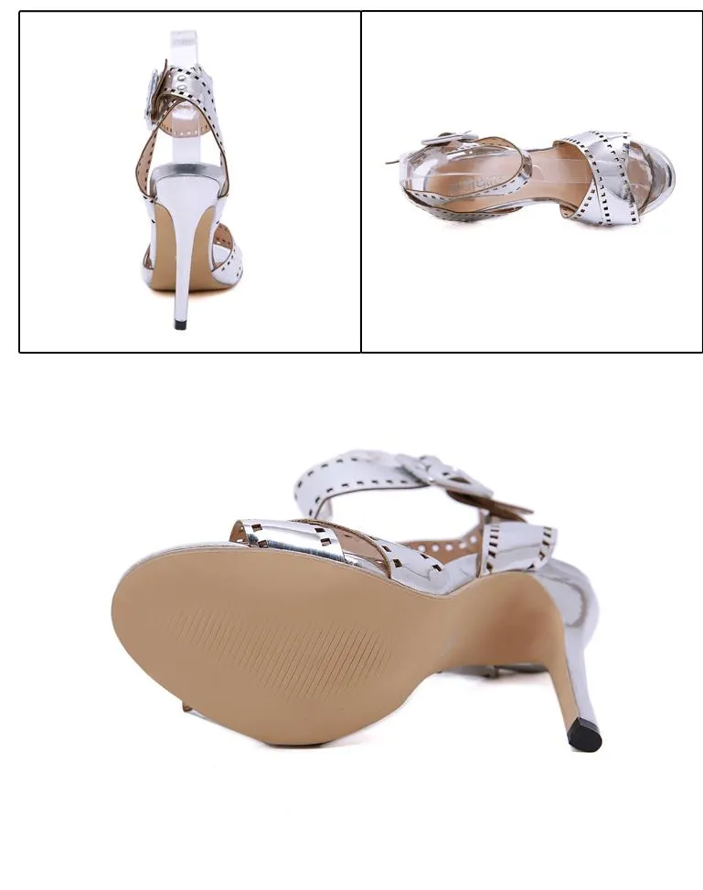 새 신부의 웨딩 신발 실버 레이저 (40)에 하이힐을 패션 명품 디자이너 여성 신발 크기 (35)을 절단