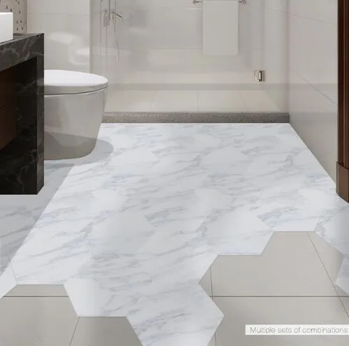 Waterproof Bathroom Floor Tile Sticker Adhesive PVC Marble Floor Decal Peel&Stick Sticker Non-Slip Home Entrance Decor