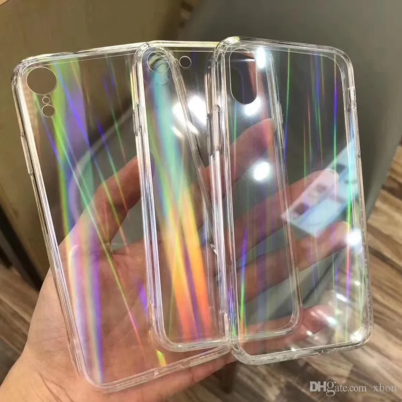 Gradient Rainbow Laser Fodral för iPhone X XS Max XR Transparent för iPhone 11 XR 6 6S 7 8 Plus Clear Acrylic Cover