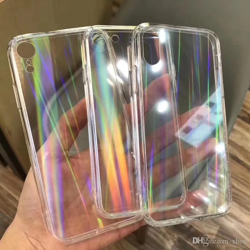 التدرج الحالات الليزر rainbow ل iphone x xs max xr شفافة لفون 11 xr 6 6 ثانية 7 8 زائد أغطية واضحة الاكريليك