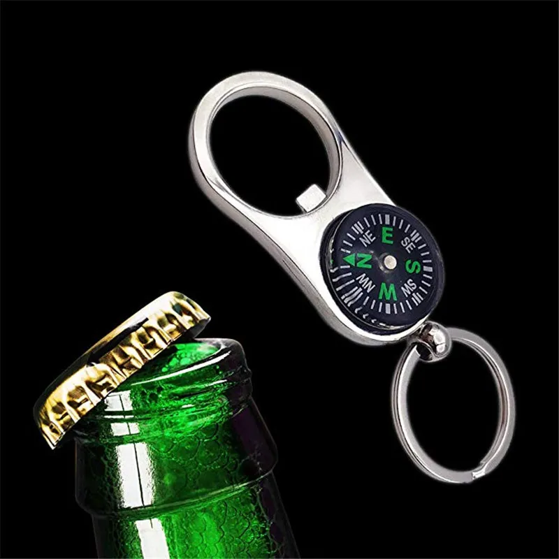 Outdoor Compass Bottle Opener with Metal Key Ring Chain Keyring Keychain Metal Wine Beer Bottle Openers Bar Tool as Gifts ST114