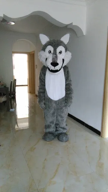 Costume de mascotte de loup gris d'Halloween, dessin animé de haute qualité, chien Husky, animal, thème animé, personnage de carnaval de Noël, costumes fantaisie