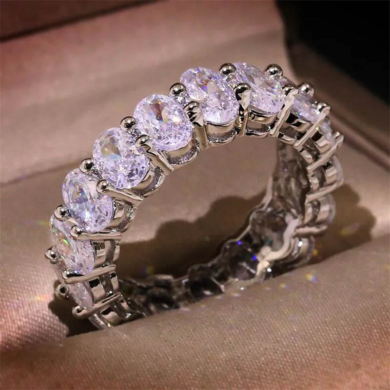 Novo estilo vintage moda jóias 925 esterlina prata oval corte branco topázio cz diamond party gemstones mulheres casamento anel de banda de noivado